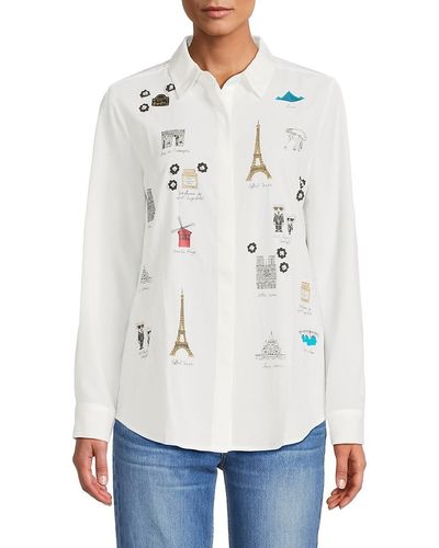 Karl Lagerfeld Paris Graphic Button Down Shirt - White