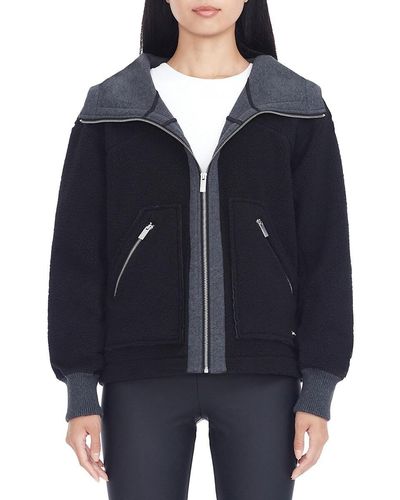 Andrew Marc Faux Shearling Zip Hoodie - Blue