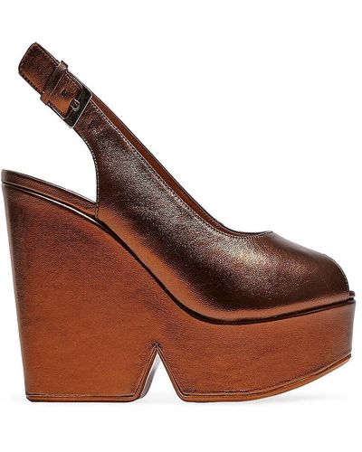 Robert Clergerie Dylan Metallic Leather Platform Wedge Sandals - Brown