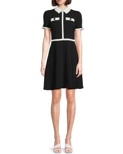 Karl Lagerfeld Contrast Trim Fit & Flare Mini Dress - Black