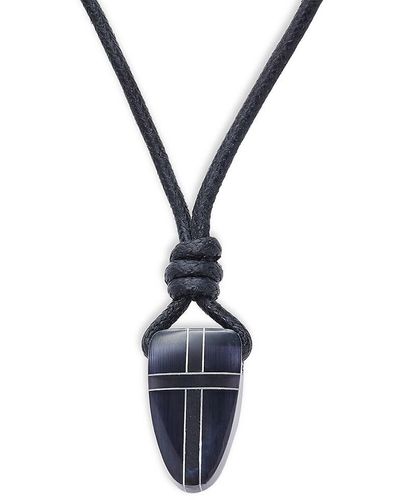 Tateossian Wax Cord & Stainless Steel Shield Pendant Necklace - Blue