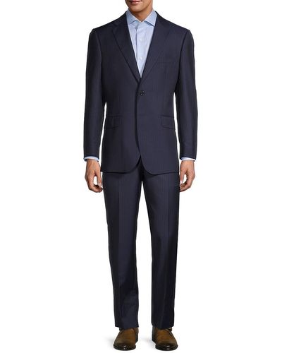 Saks Fifth Avenue Tailored Fit Pinstriped Wool Suit - Blue
