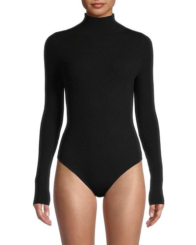 Rebecca Taylor Rib-knit Mockneck Bodysuit - Black