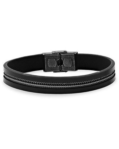 Anthony Jacobs Leather & Stainless Steel Bracelet - Black