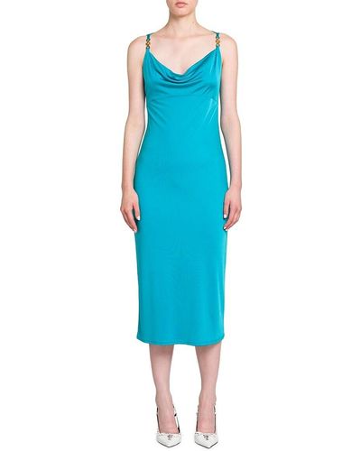 Versace Cowlneck Jersey Cocktail Dress - Blue