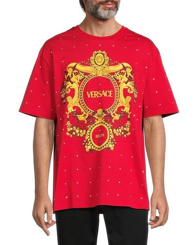 Versace Embellished Graphic Tee - Red