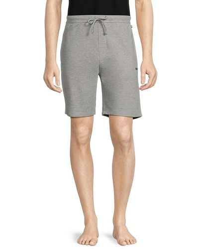 BOSS Logo Embroidered Pajama Shorts - Gray