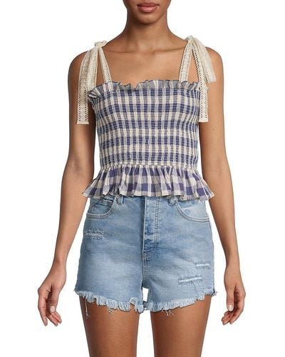 JACQUIE THE LABEL Janet Smocked Checked Top - Blue