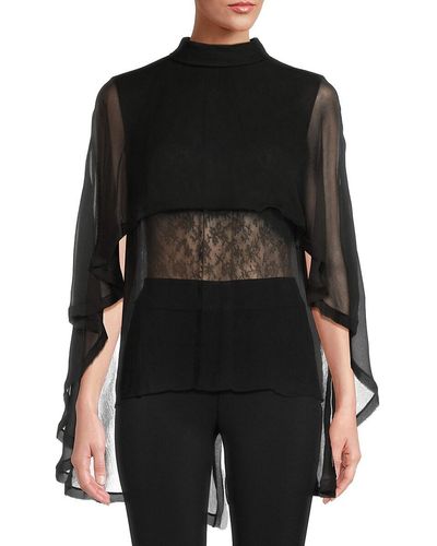 Jason Wu Lace & Silk Chiffon Cape Top - Black