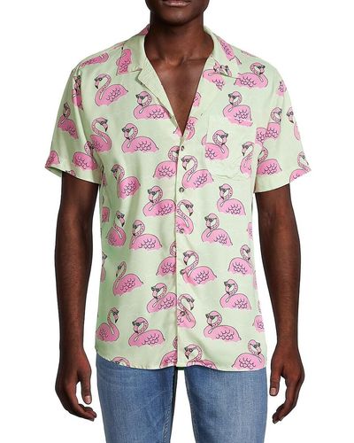 Sovereign Code Bay Flamingo Camp Collar Button-down Shirt - Green