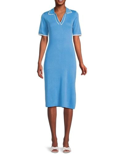 Saks Fifth Avenue Side Slit Sheath Midi Dress - Blue