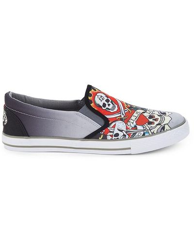 Ed Hardy Thorn Ombre Skull-print Slip-on Sneakers - Gray