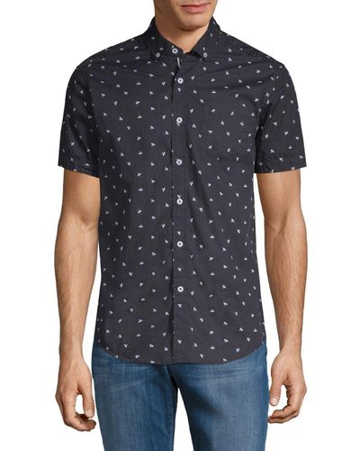 Report Collection Bumble Bee-print Cotton Button-down Shirt - Black