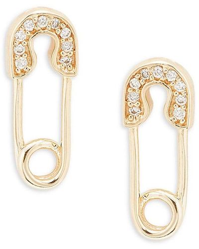 Saks Fifth Avenue Saks Fifth Avenue 14K & 0.032 Tcw Diamond Safety Pin Drop Earrings - Metallic
