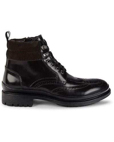 Saks Fifth Avenue Tyson Wingtip Brogue Leather Oxford Boots - Black