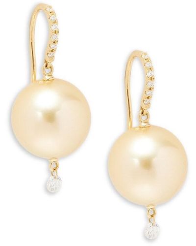 Tara Pearls 18k Yellow Gold, 12-13mm Golden Cultured South Sea Pearl & Diamond Drop Earrings - White