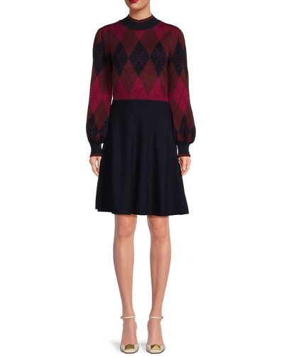 Eliza J Argyle Sweater Dress - Red