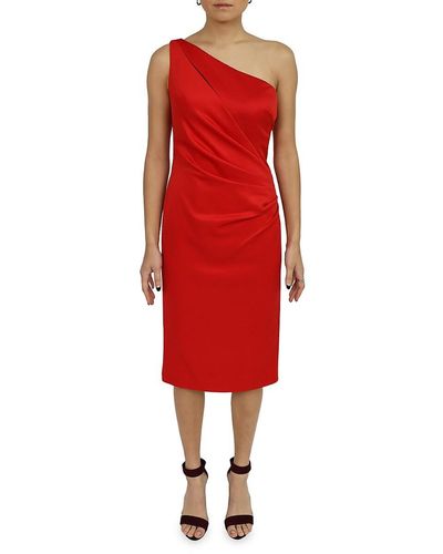 Rene Ruiz One Shoulder Ruched Midi Dress - Red