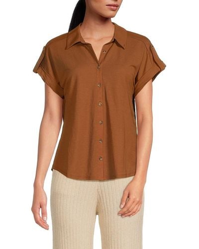 Bobeau Short Sleeve Tab Cuff Shirt - Brown