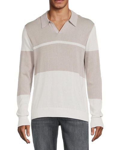 Saks Fifth Avenue 'Colorblock Johnny Collar Sweater - White