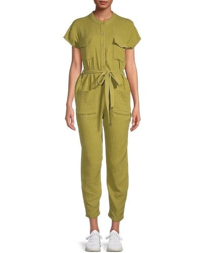 Monrow Crinkle-texture Belted Jumpsuit - Green