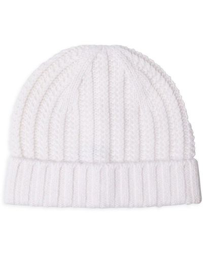 Sofia Cashmere Chunky Rib Knit Cashmere Beanie - White