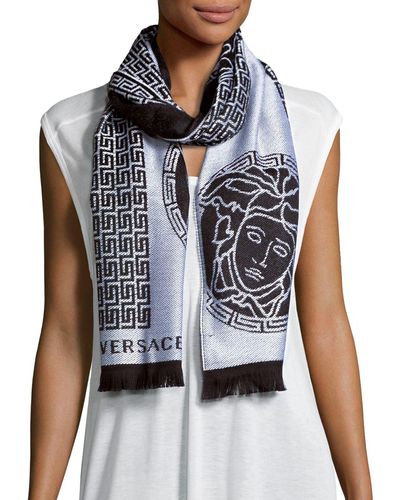Versace Medusa Print Wool Scarf - Gray