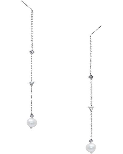 Anzie Cleo Rhodium Plated Sterling Silver & 2-6mm Freshwater Pearl Threader Earrings - White