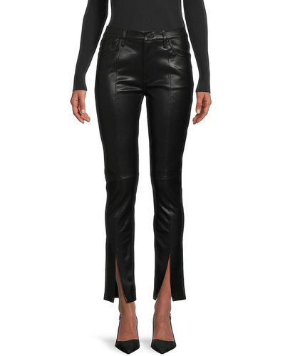 Hudson Jeans Barbara High Waist Straight Faux Leather Trousers - Black