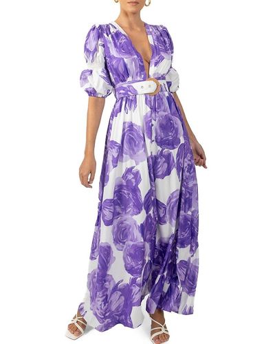 Akalia Floral Belted Maxi Dress - Purple