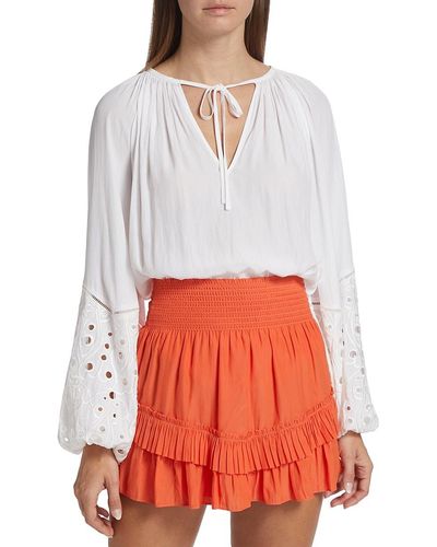 Ramy Brook Aleya Eyelet Sleeve Peasant Top - White