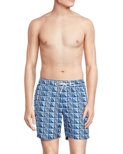 Slate & Stone 'Cabo Leaf Print Swim Shorts - Blue