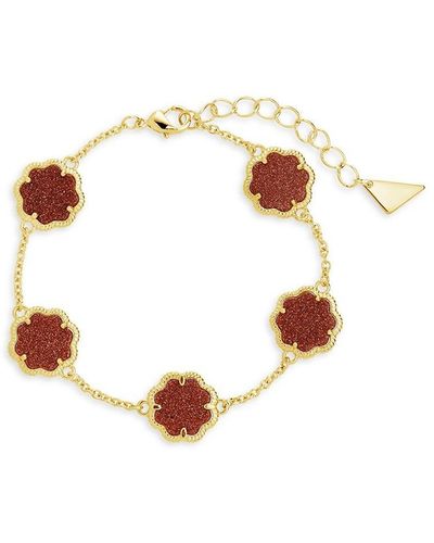 Sterling Forever Rose Clover 14k Goldplated & Faux Stone Station Bracelet - White