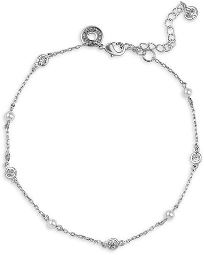 CZ by Kenneth Jay Lane Look Of Real Rhodium Plated, 3mm White Round Mother-of-pearl & Cubic Zirconia Anklet