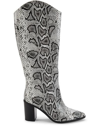 BCBGeneration Janda Snakeskin Embossed Stacked Heel Boots - Gray