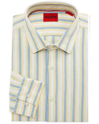 HUGO Kenno Striped Slim Fit Dress Shirt - Blue