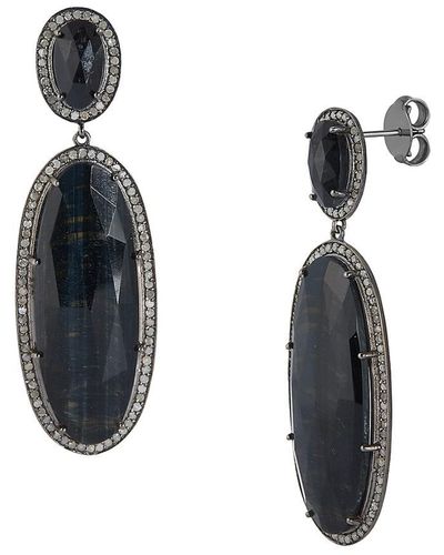 Banji Jewelry Black Rhodium-plated Sterling Silver, Black Onyx & 2.00 Tcw Diamond Drop Earrings - White