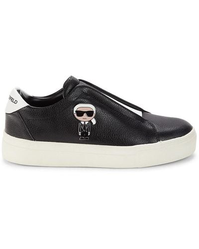 Karl Lagerfeld Ceci Logo Leather Slip On Sneakers - Black