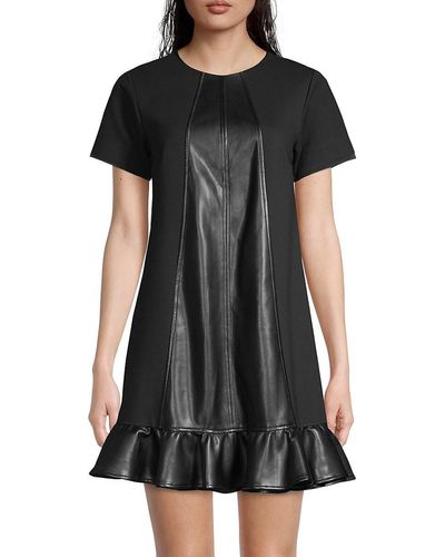 Temperley London Ella Faux Leather Flounce Mini Dress - Black