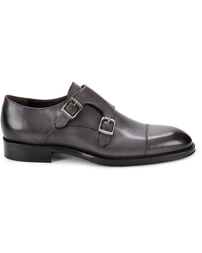 Bruno Magli Carl Leather Monk Strap Shoes - Black