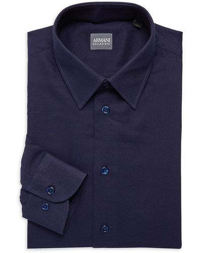 Armani Slim Fit Checked Pattern Dress Shirt - Blue