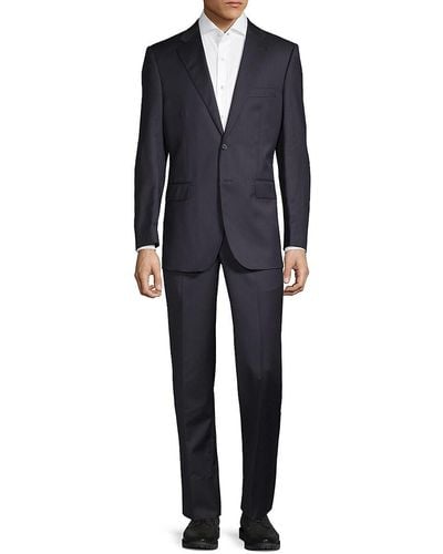 Saks Fifth Avenue Men's Tailored-fit Wool & Silk-blend Suit - Navy - Size 42 L - Blue