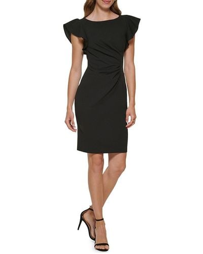DKNY Flutter Sleeve Ruched Sheath Dress - Black
