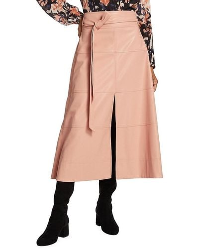 Tanya Taylor Hudson Faux Leather Midi A Line Skirt - Pink