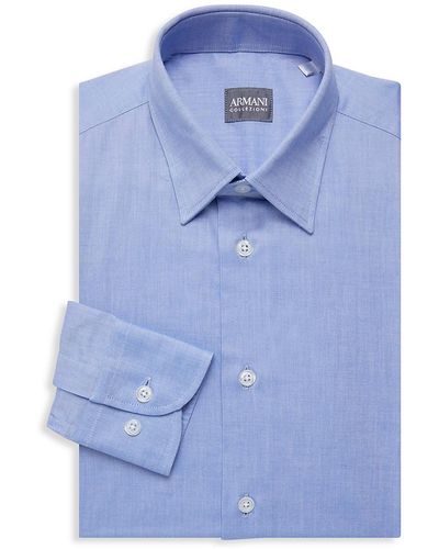 Armani Slim Fit Solid Dress Shirt - Blue