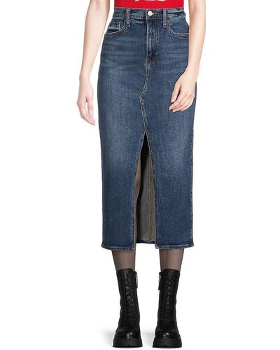 Hudson Jeans Front Slit Midi Denim Skirt - Blue