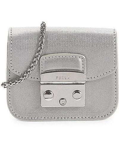 Furla Leather Wallet On Chain - Gray