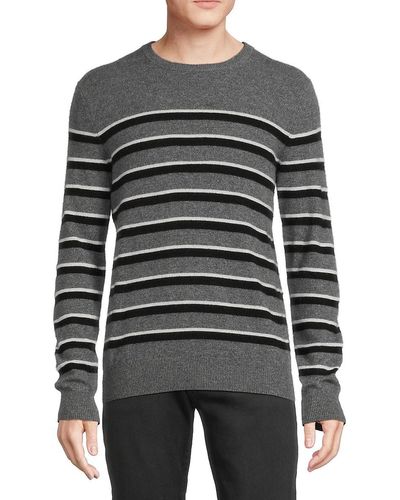 Saks Fifth Avenue Saks Fifth Avenue Striped 100% Cashmere Crewneck Jumper - Grey