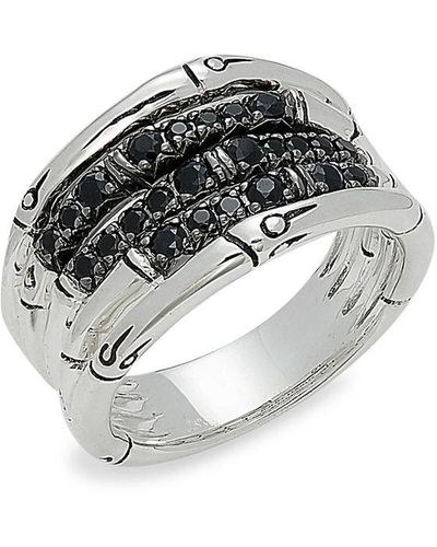 John Hardy Bamboo Sterling Silver & Black Sapphire Ring/size 7 - Metallic