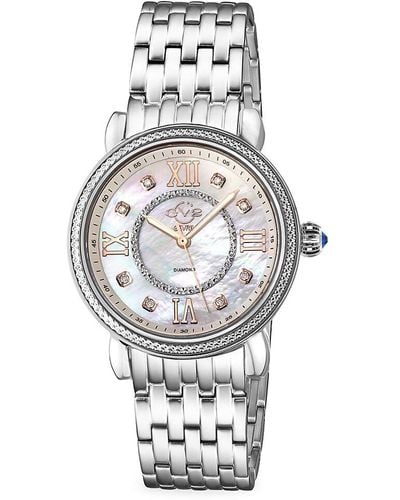 Gv2 Marsala Stainless Steel & Diamond Swiss Bracelet Watch - White